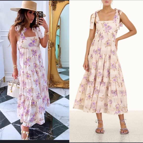 NWOT Zimmermann Rosa Stripped Picnic Dress Maxi Floral Ruffles Size 2 - Picture 2 of 10